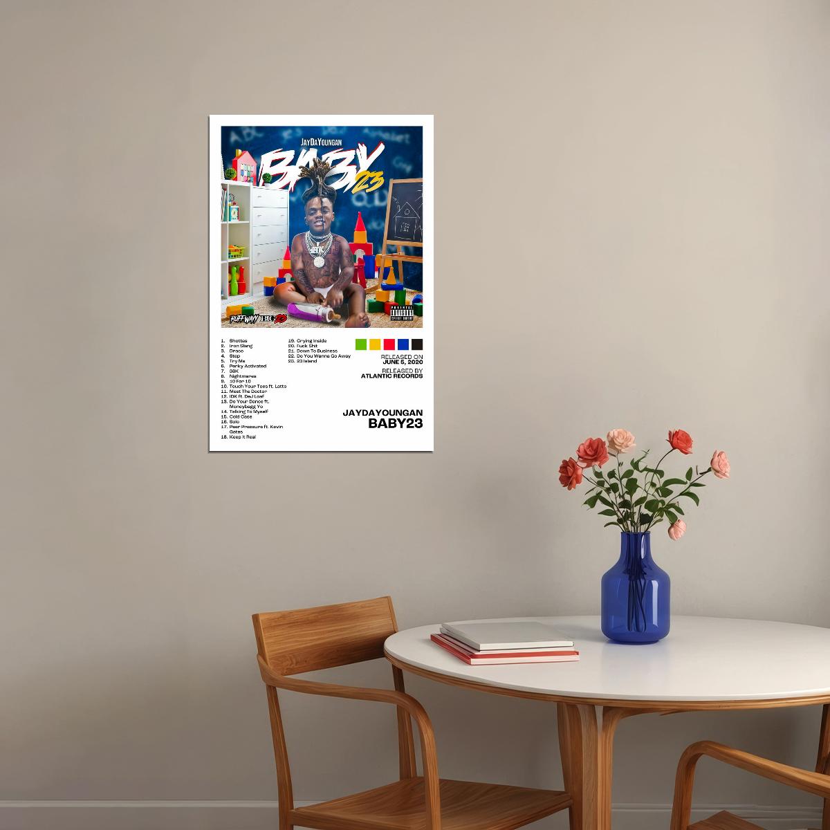 JayDaYoungan Baby23 Album Cover Music Poster Rap Home Decor For Living Room Hip-Hop Aesthetic Rapper Album Wall Art Records Poster Wall Decor For Bedroom