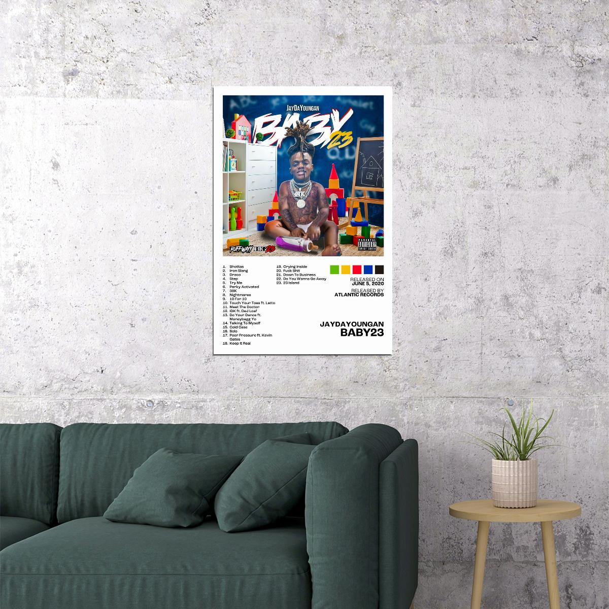 JayDaYoungan Baby23 Album Cover Music Poster Rap Home Decor For Living Room Hip-Hop Aesthetic Rapper Album Wall Art Records Poster Wall Decor For Bedroom