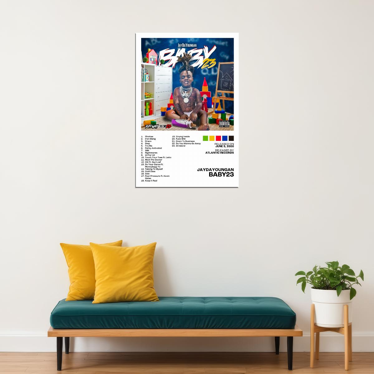 JayDaYoungan Baby23 Album Cover Music Poster Rap Home Decor For Living Room Hip-Hop Aesthetic Rapper Album Wall Art Records Poster Wall Decor For Bedroom