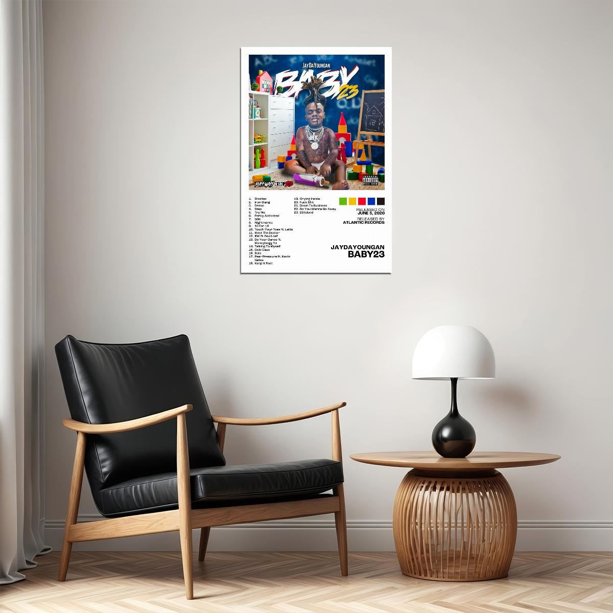 JayDaYoungan Baby23 Album Cover Music Poster Rap Home Decor For Living Room Hip-Hop Aesthetic Rapper Album Wall Art Records Poster Wall Decor For Bedroom