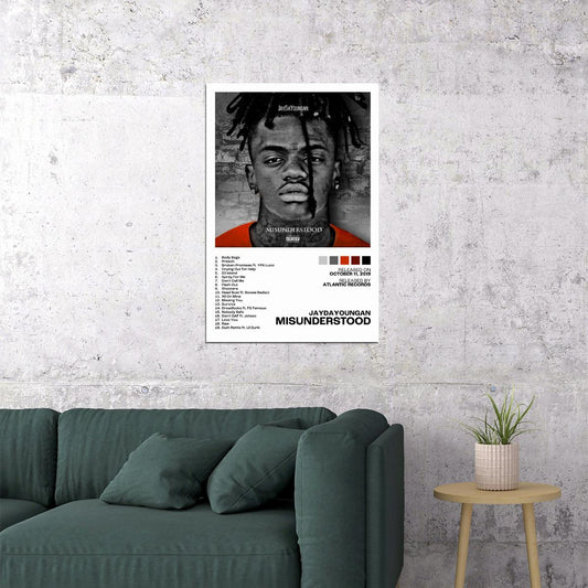 JayDaYoungan Misunderstood Album Cover Music Poster Rap Home Decor For Living Room Hip-Hop Aesthetic Rapper Album Wall Art Records Poster Wall Decor For Bedroom - xonomax