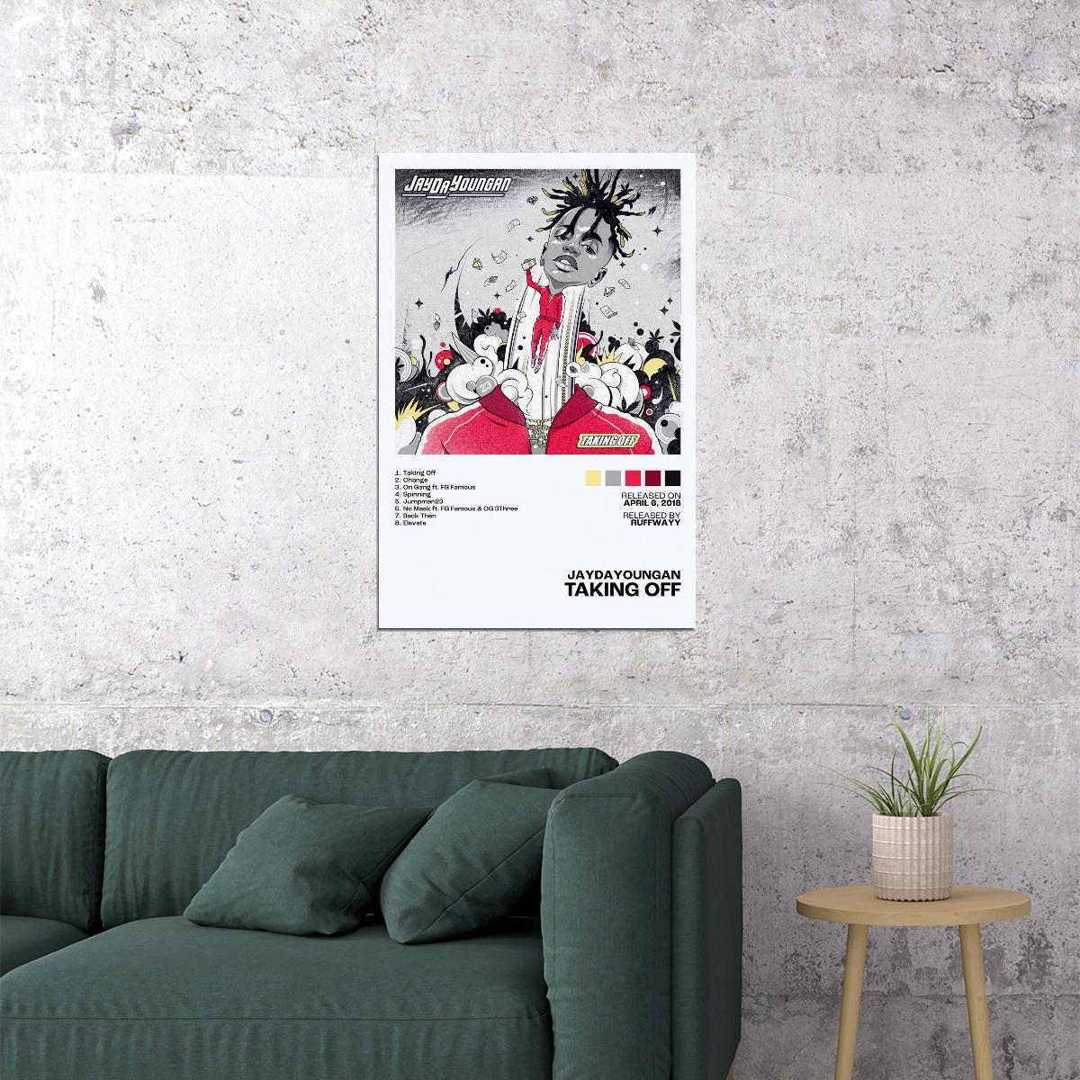 JayDaYoungan Taking Off Album Cover Music Poster Rap Home Decor For Living Room Hip-Hop Aesthetic Rapper Album Wall Art Records Poster Wall Decor For Bedroom