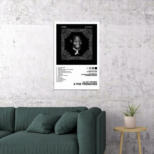 Lil Zay Osama 4 The Trenches Album Cover Music Poster Rap Home Decor For Living Room Hip-Hop Aesthetic Rapper Album Wall Art Records Poster Wall Decor For Bedroom - xonomax