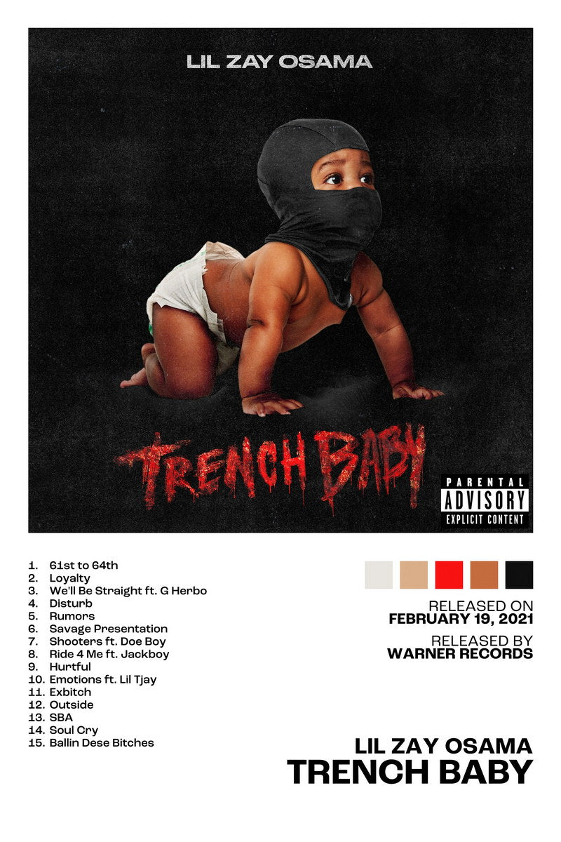 Poster - Lil Zay Osama Trench Baby Album Cover Music Poster Rap
