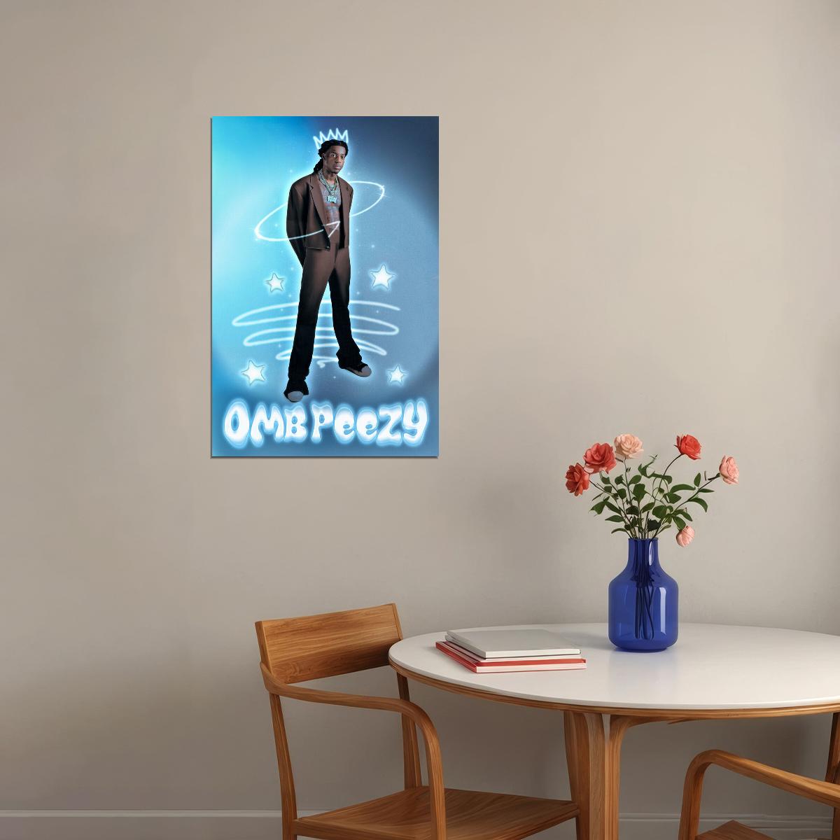 OMB Peezy Rapper Music Poster Hip-Hop Neon Aesthetic Wall Art Modern Street Style Decor for Rap Lovers Room Urban Culture Influence Gift for Fans - xonomax