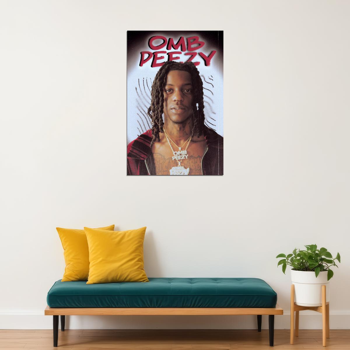 OMB Peezy Rapper Music Poster Gritty Street Style Hip-Hop Wall Art Urban Decor for Rap Enthusiasts Bold Aesthetic Room Art Gift for Hip-Hop Fans - xonomax