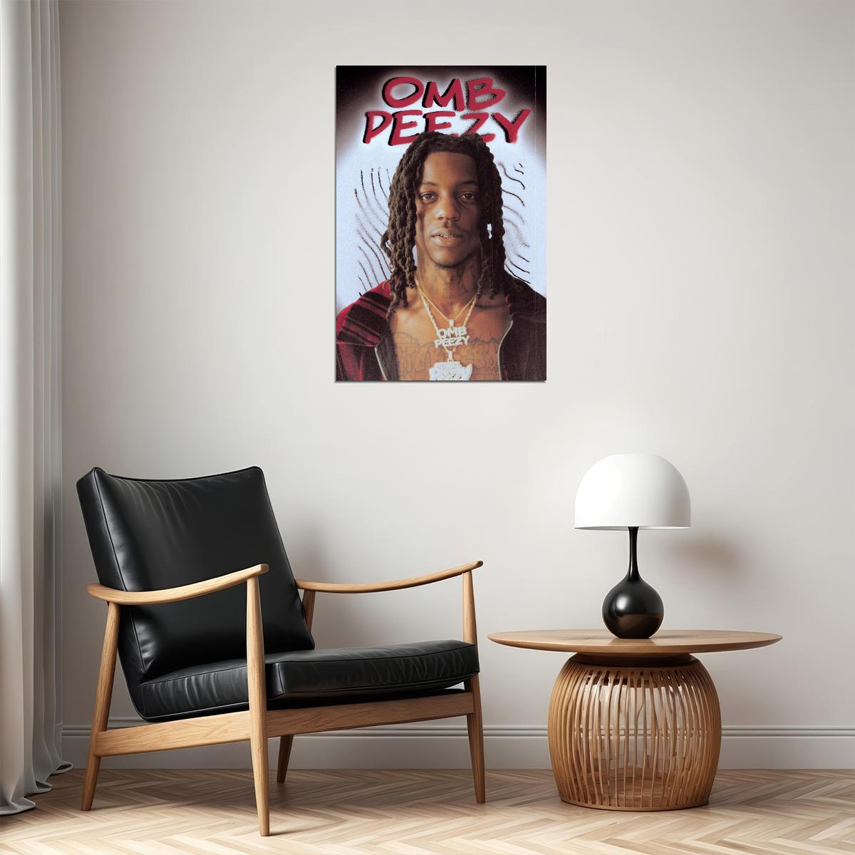 OMB Peezy Rapper Music Poster Gritty Street Style Hip-Hop Wall Art Urban Decor for Rap Enthusiasts Bold Aesthetic Room Art Gift for Hip-Hop Fans - xonomax