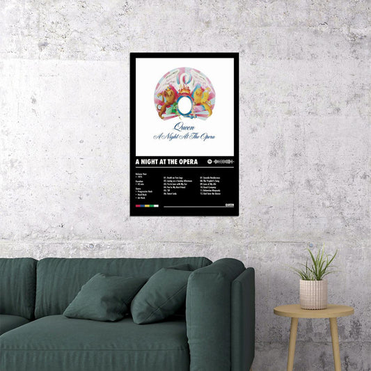 Queen A Night at the Opera Black Album Cover Music Poster Rock Wall Art Home Decor for Living Room Vintage Rock Band Aesthetic Classic Rock Music Print Retro Legendary Band - xonomax
