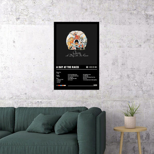 Queen A Day at the Races Black Album Cover Music Poster Rock Wall Art Home Decor for Living Room Vintage Rock Band Aesthetic Classic Rock Music Print Retro Legendary Band - xonomax