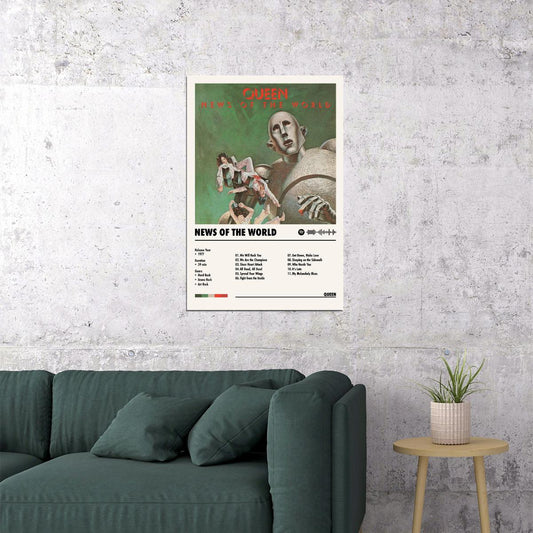 Queen News of the World Album Cover Music Poster Rock Wall Art Home Decor for Living Room Vintage Rock Band Aesthetic Classic Rock Music Print Retro Legendary Band - xonomax