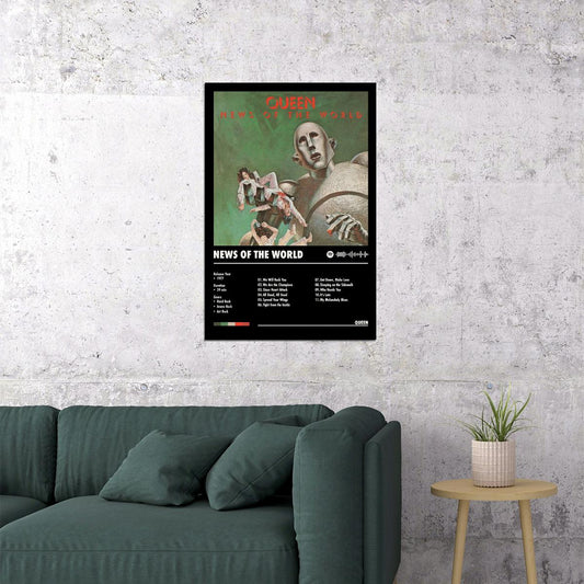 Queen News of the World Black Album Cover Music Poster Rock Wall Art Home Decor for Living Room Vintage Rock Band Aesthetic Classic Rock Music Print Retro Legendary Band - xonomax