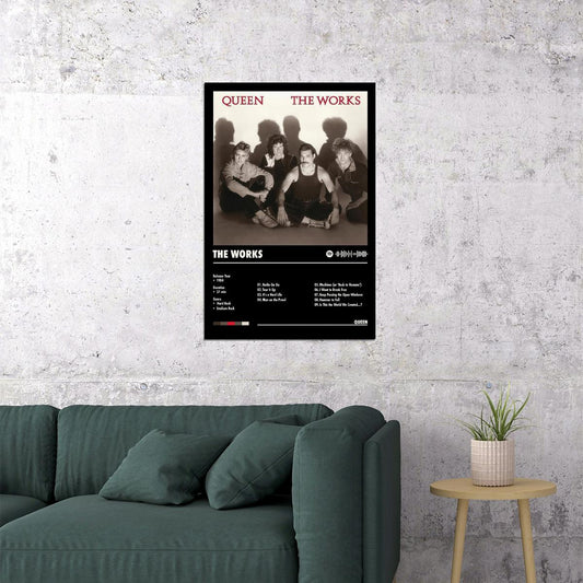 Queen The Works Black Album Cover Music Poster Rock Wall Art Home Decor for Living Room Vintage Rock Band Aesthetic Classic Rock Music Print Retro Legendary Band - xonomax
