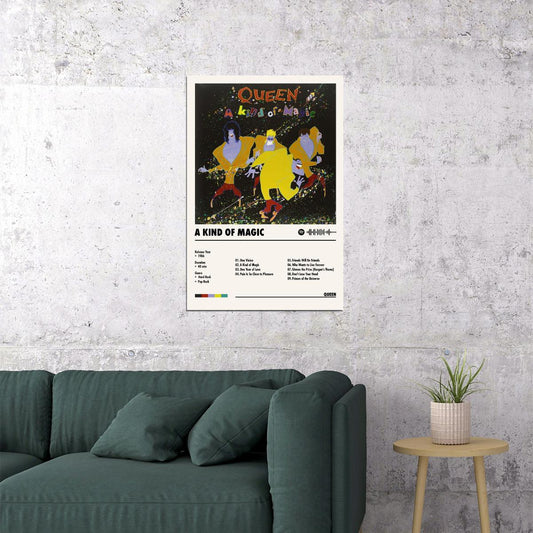 Queen A Kind of Magic Album Cover Music Poster Rock Wall Art Home Decor for Living Room Vintage Rock Band Aesthetic Classic Rock Music Print Retro Legendary Band - xonomax