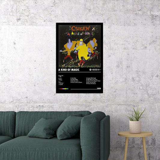 Queen A Kind of Magic Black Album Cover Music Poster Rock Wall Art Home Decor for Living Room Vintage Rock Band Aesthetic Classic Rock Music Print Retro Legendary Band - xonomax