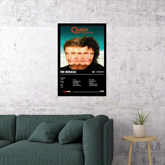 Queen The Miracle Black Album Cover Music Poster Rock Wall Art Home Decor for Living Room Vintage Rock Band Aesthetic Classic Rock Music Print Retro Legendary Band - xonomax