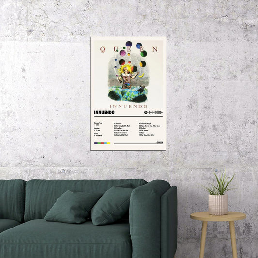 Queen Innuendo Album Cover Music Poster Rock Wall Art Home Decor for Living Room Vintage Rock Band Aesthetic Classic Rock Music Print Retro Legendary Band - xonomax