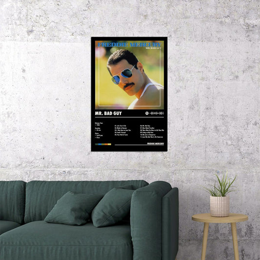 Freddie Mercury Mr. Bad Guy Black Album Cover Music Poster Rock Wall Art Home Decor for Living Room Vintage Rock Band Aesthetic Classic Rock Music Print Retro Legendary Band - xonomax