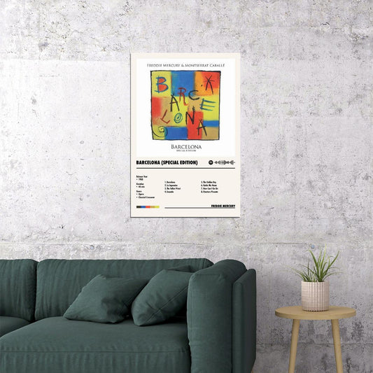 Freddie Mercury Barcelona Album Cover Music Poster Rock Wall Art Home Decor for Living Room Vintage Rock Band Aesthetic Classic Rock Music Print Retro Legendary Band - xonomax