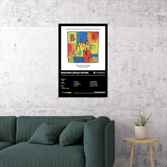 Freddie Mercury Barcelona Black Album Cover Music Poster Rock Wall Art Home Decor for Living Room Vintage Rock Band Aesthetic Classic Rock Music Print Retro Legendary Band - xonomax