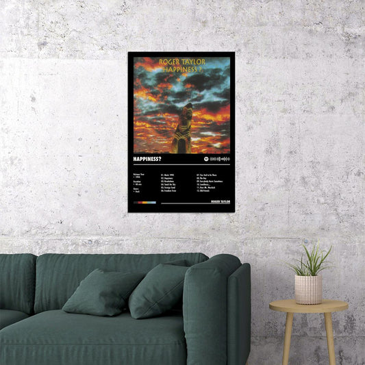 Roger Taylor Happiness Black Album Cover Music Poster Rock Wall Art Home Decor for Living Room Vintage Rock Band Aesthetic Classic Rock Music Print Retro Legendary Band - xonomax