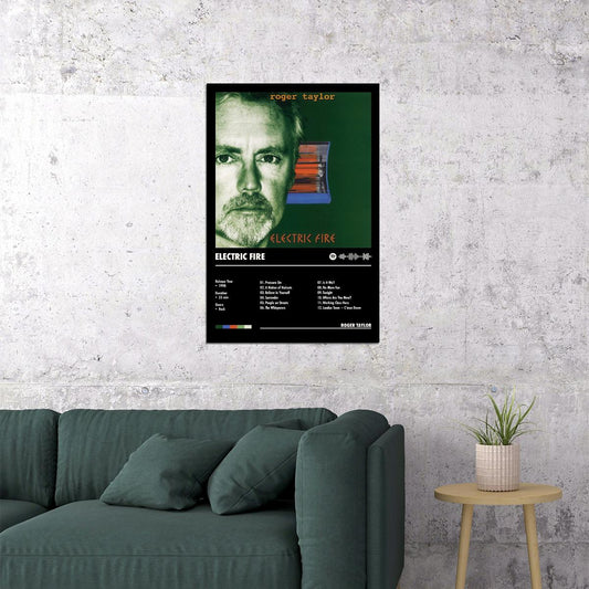 Roger Taylor Electric Fire Black Album Cover Music Poster Rock Wall Art Home Decor for Living Room Vintage Rock Band Aesthetic Classic Rock Music Print Retro Legendary Band - xonomax