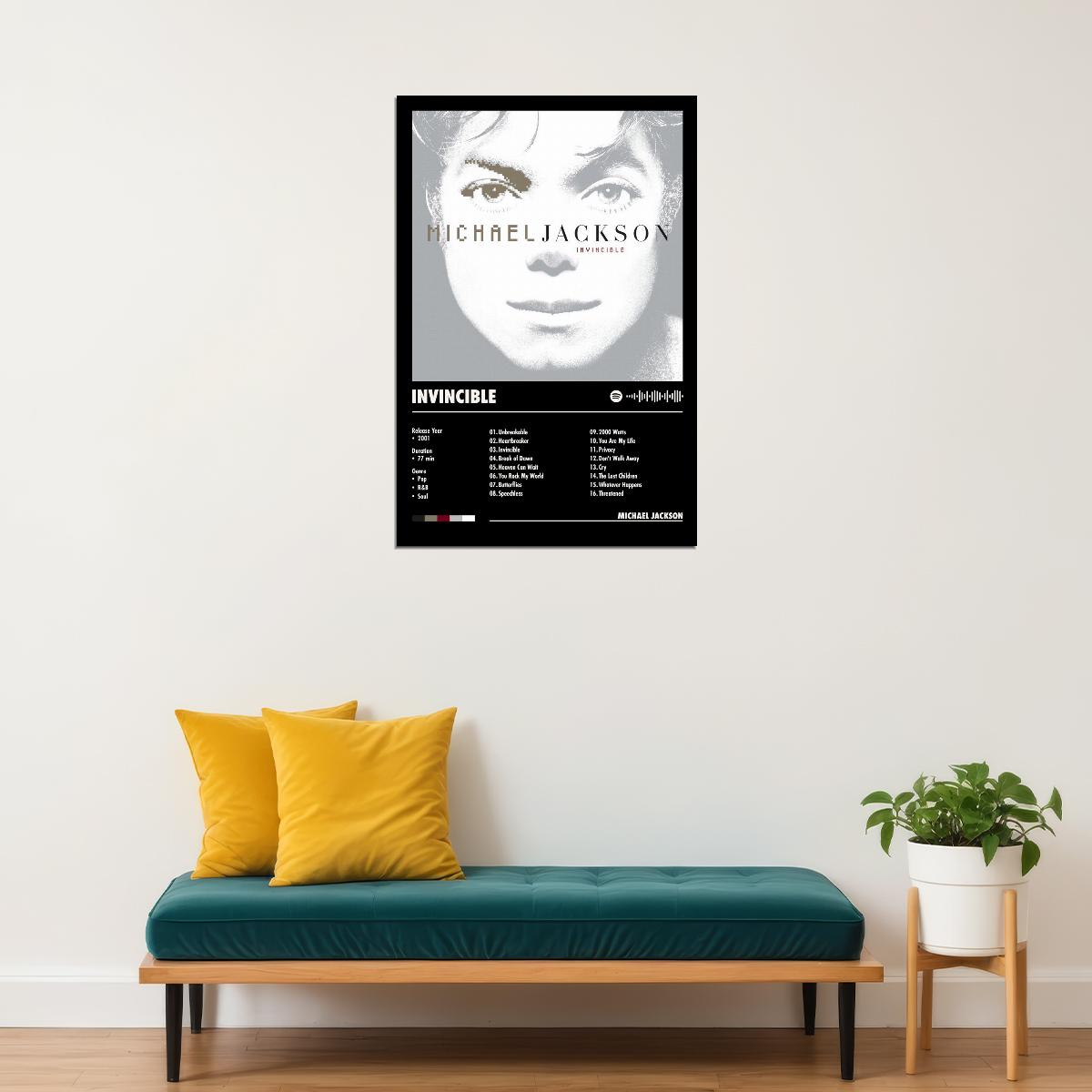 Michael Jackson Invincible Black Album Cover Music Poster Pop Wall Art Home Decor for Living Room Vintage Pop Star Aesthetic Classic Music Print Legendary Singer