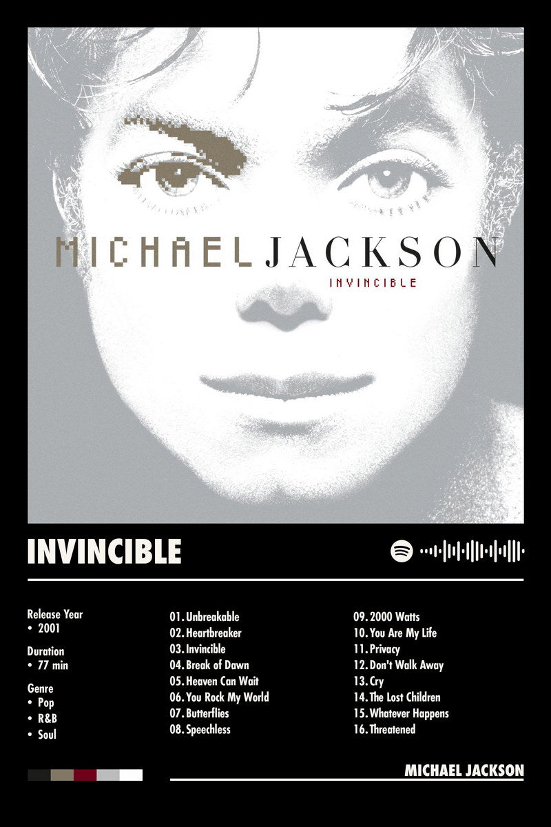Michael Jackson Invincible Black Album Cover Music Poster Pop Wall Art Home Decor for Living Room Vintage Pop Star Aesthetic Classic Music Print Legendary Singer