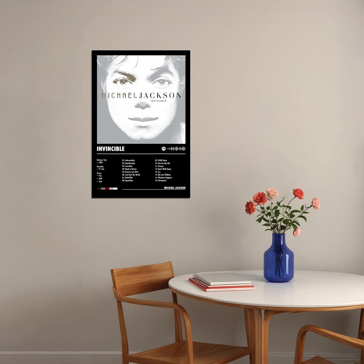 Michael Jackson Invincible Black Album Cover Music Poster Pop Wall Art Home Decor for Living Room Vintage Pop Star Aesthetic Classic Music Print Legendary Singer