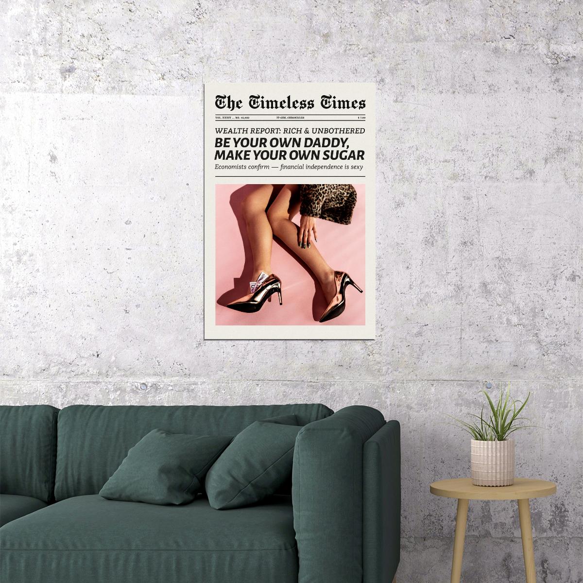 Be Your Own Daddy Poster Trendy Feminist Newspaper Print Girlboss Quote Wall Art Dorm Bedroom Decor Cool Girl Aesthetic