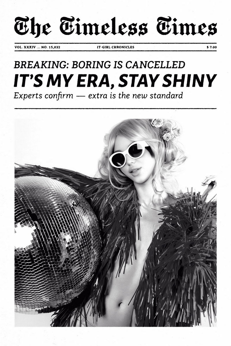 Disco Ball Black and White Poster Trendy Newspaper Print Y2K Disco Wall Art Dorm Bedroom Decor Party Mood Funky Aesthetic