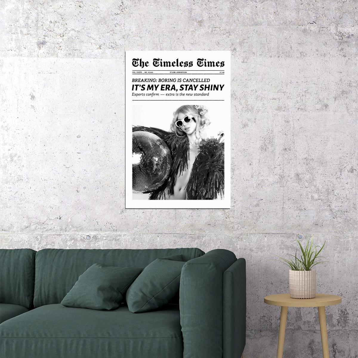 Disco Ball Black and White Poster Trendy Newspaper Print Y2K Disco Wall Art Dorm Bedroom Decor Party Mood Funky Aesthetic