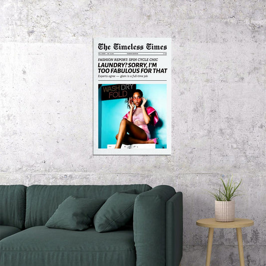 Laundry Day Poster Trendy Newspaper Print Funky Y2K Retro Wall Art Bedroom Bathroom Laundry Room Decor Maximalist Aesthetic - xonomax
