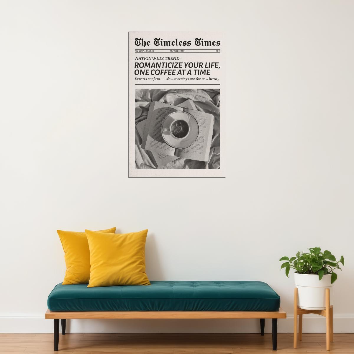Coffee Culture Poster Black And White Newspaper Print Minimalist Wall Art Kitchen Office Decor Slow Living Aesthetic