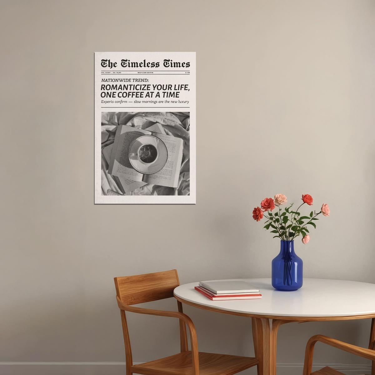 Coffee Culture Poster Black And White Newspaper Print Minimalist Wall Art Kitchen Office Decor Slow Living Aesthetic