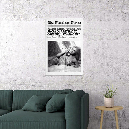 I Don't Care Poster Black And White Vintage Newspaper Print Drama Queen Wall Art Bedroom Girls Room Dorm Decor Old Hollywood Glam Aesthetic - xonomax