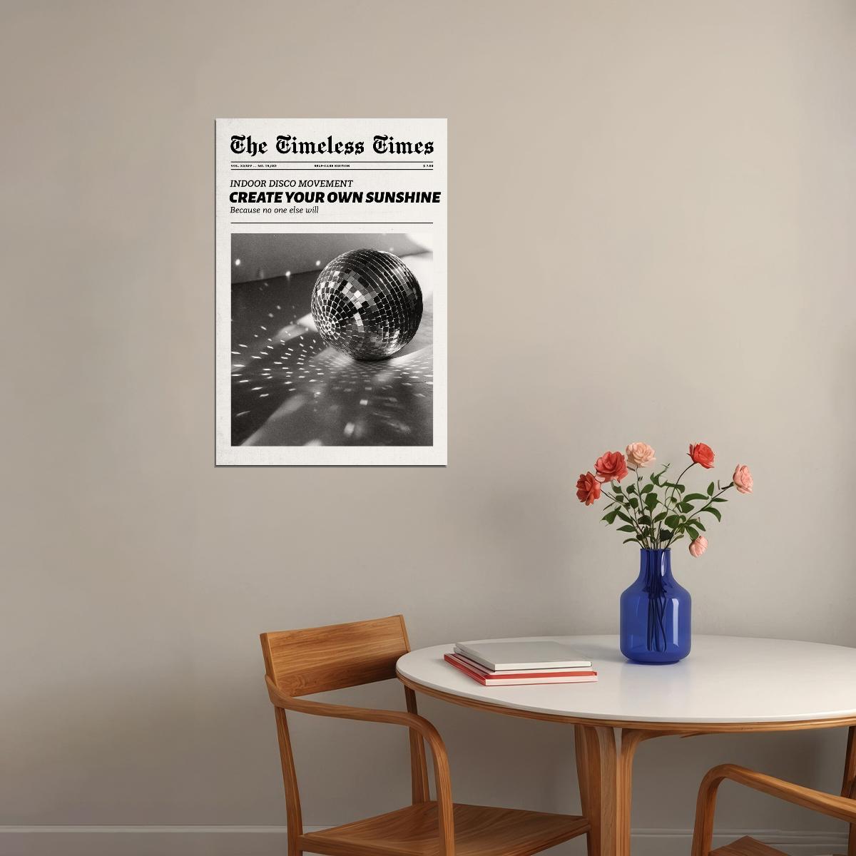 Disco Aesthetic Poster Black And White Newspaper Print Funky Disco Wall Art Teen Girl Dorm Bedroom Decor Trendy Y2K Party Mood