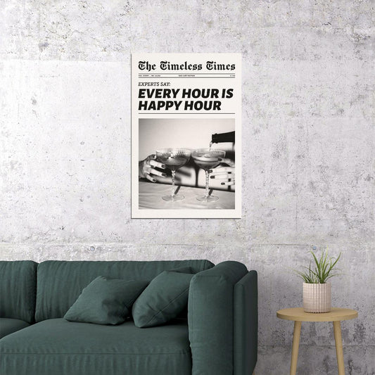 Champagne Bar Cart Poster Black And White Newspaper Print Trendy New York Minimalist Wall Art Bathroom Bedroom Kitchen Decor Affirmations Clean Girl Aesthetic - xonomax
