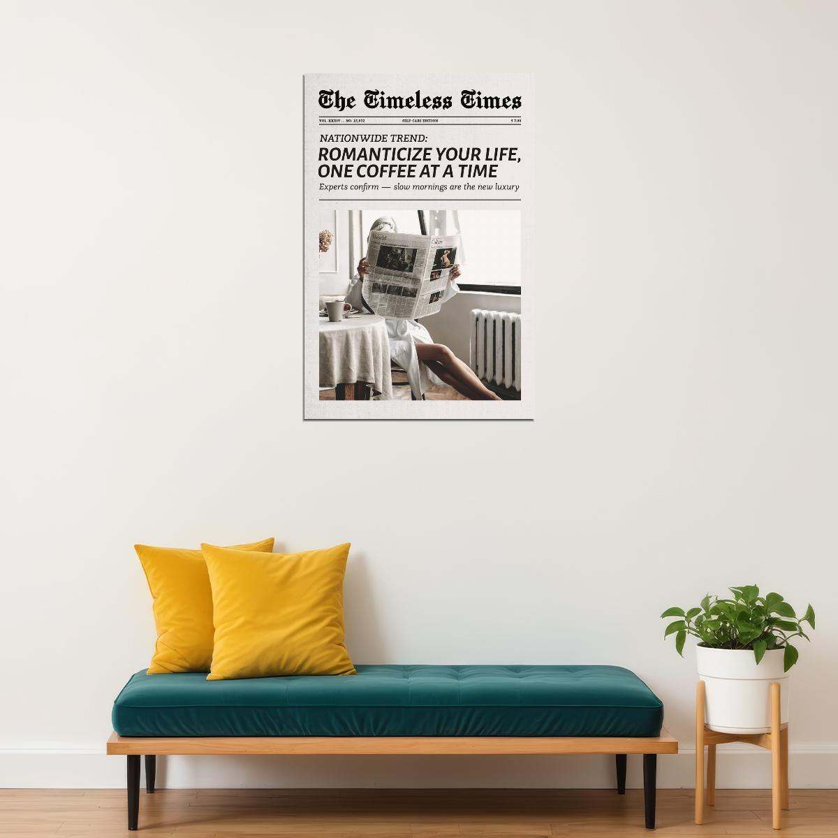 Coffee Poster Black And White Trendy Newspaper Print Feminist Funky Girl Wall Art Girly Dorm Bedroom Decor European Chic Aesthetic