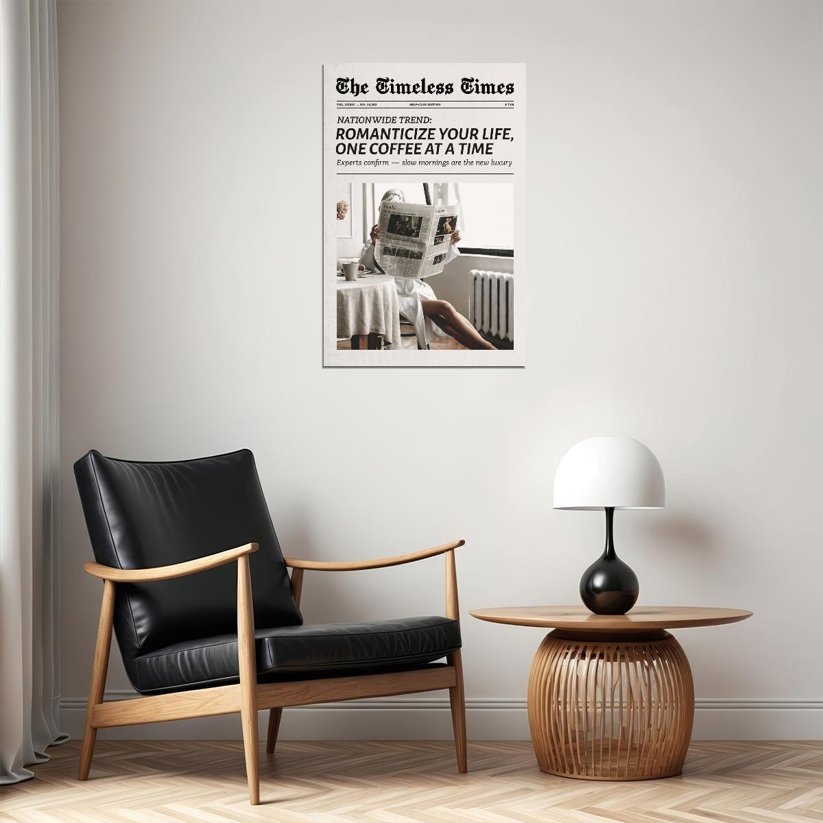 Coffee Poster Black And White Trendy Newspaper Print Feminist Funky Girl Wall Art Girly Dorm Bedroom Decor European Chic Aesthetic