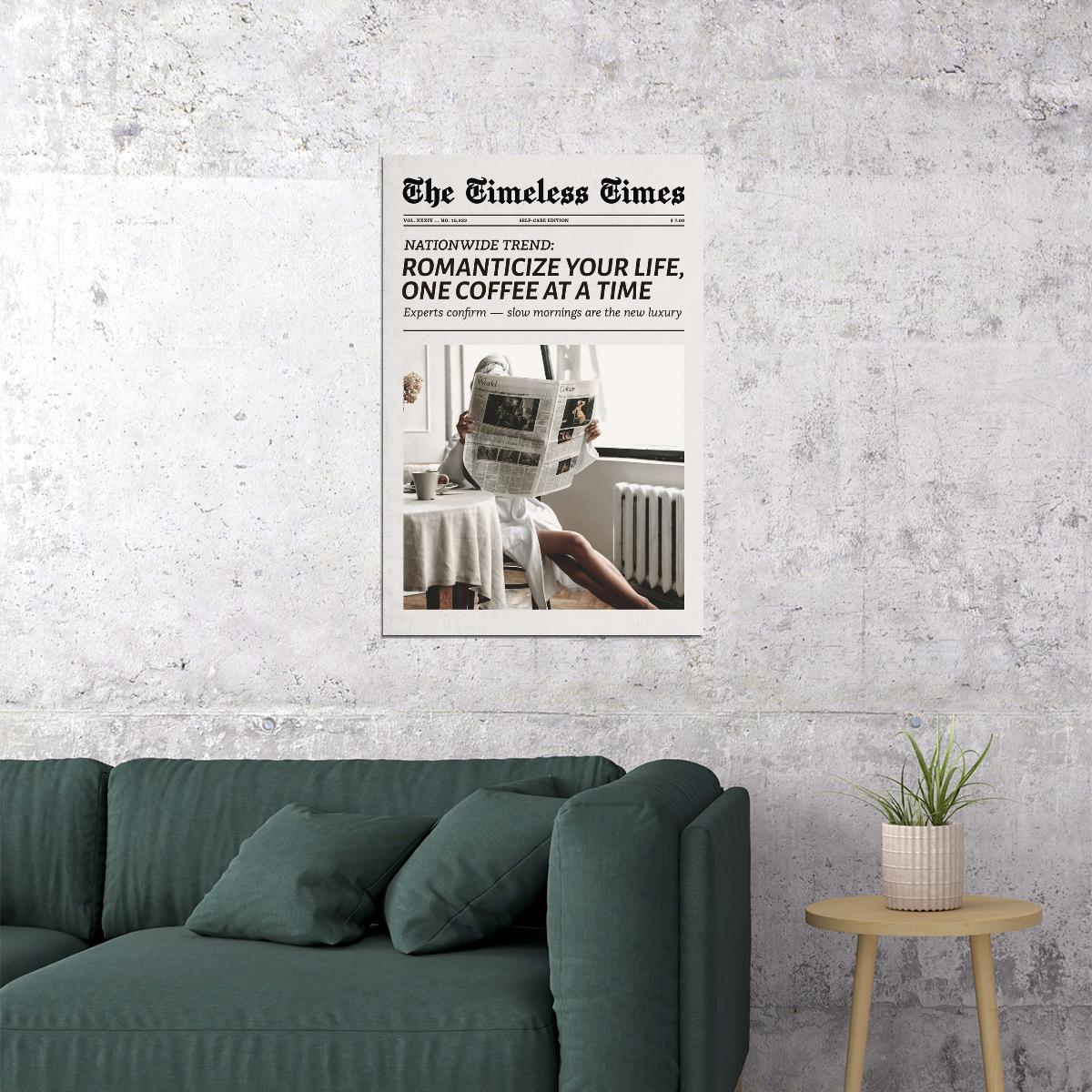Coffee Poster Black And White Trendy Newspaper Print Feminist Funky Girl Wall Art Girly Dorm Bedroom Decor European Chic Aesthetic