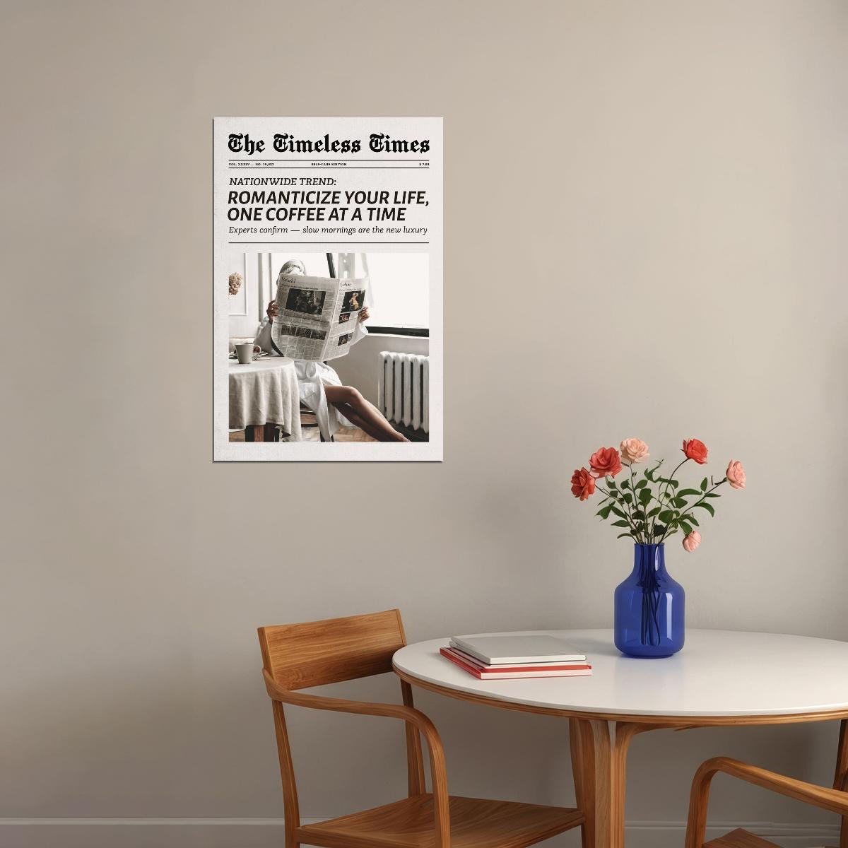 Coffee Poster Black And White Trendy Newspaper Print Feminist Funky Girl Wall Art Girly Dorm Bedroom Decor European Chic Aesthetic