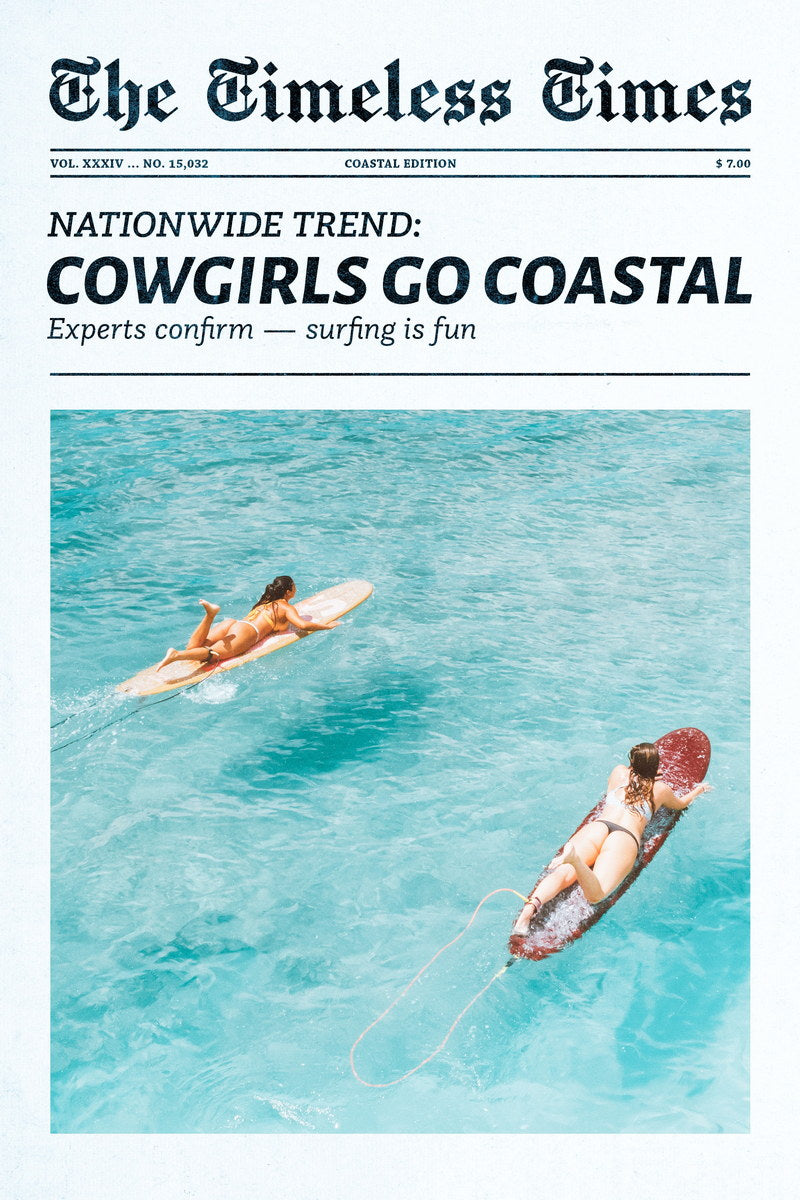 Coastal Cowgirl Poster Trendy Newspaper Print Surfer Girl Wall Art Surf Beach Aesthetic Preppy Retro Fashion Decor Trendy Beachy Aesthetic