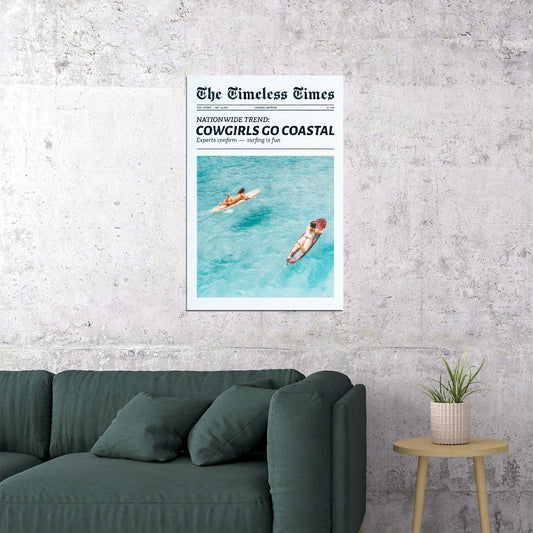 Coastal Cowgirl Poster Trendy Newspaper Print Surfer Girl Wall Art Surf Beach Aesthetic Preppy Retro Fashion Decor Trendy Beachy Aesthetic - xonomax