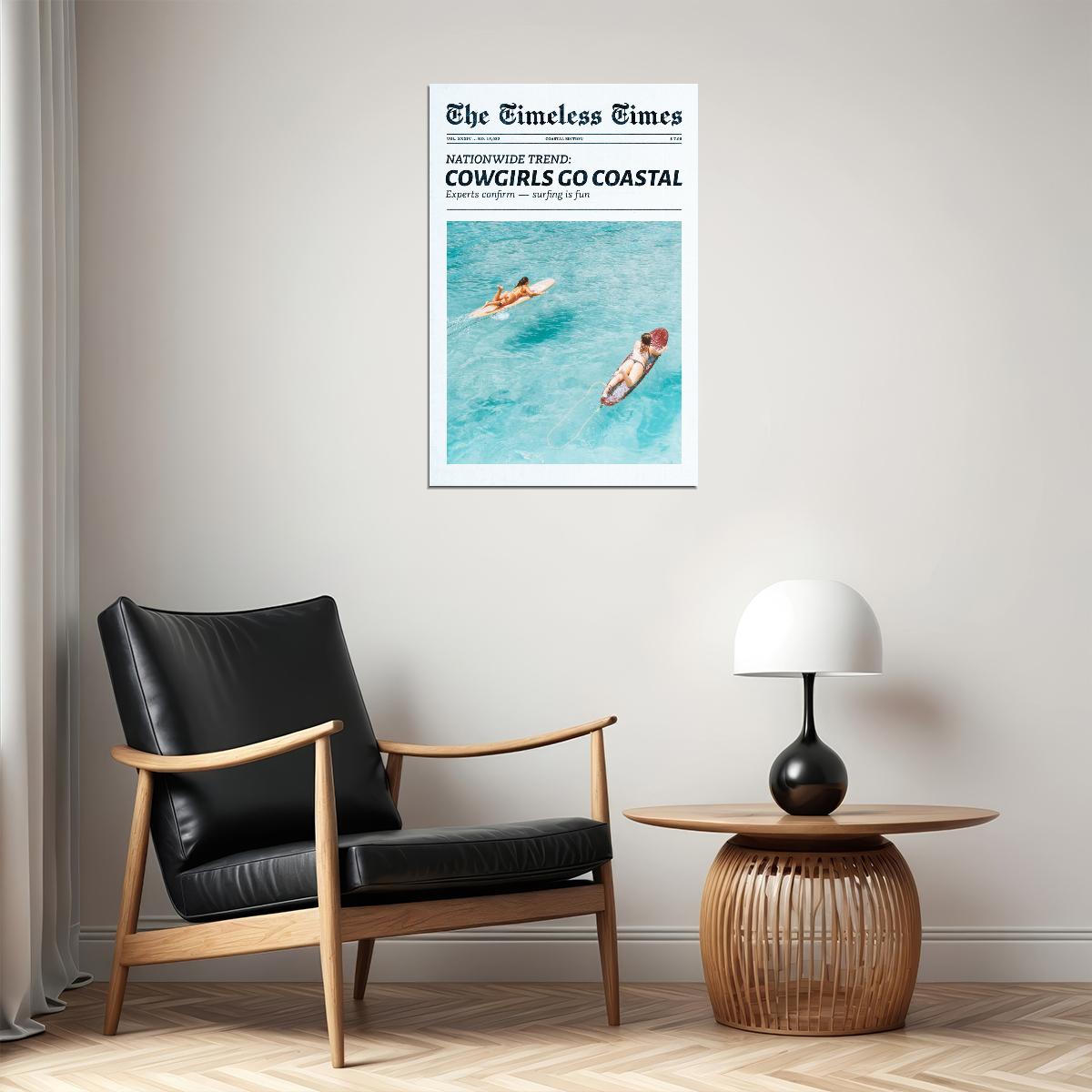 Coastal Cowgirl Poster Trendy Newspaper Print Surfer Girl Wall Art Surf Beach Aesthetic Preppy Retro Fashion Decor Trendy Beachy Aesthetic