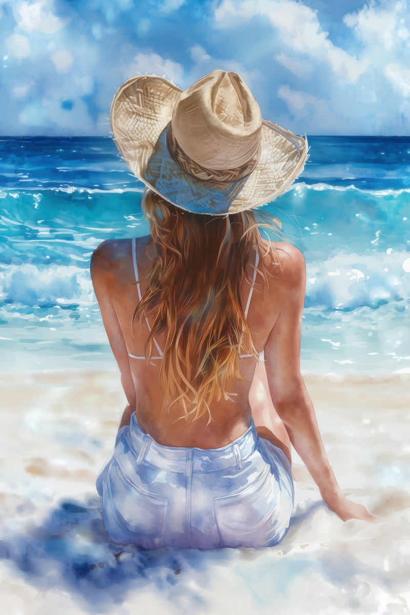 Coastal Cowgirl Poster Beach Watercolor Painting Print Preppy Coquette Wall Art Trendy Beachy Living Room Bedroom Decor Coastal Granddaughter Aesthetic - xonomax