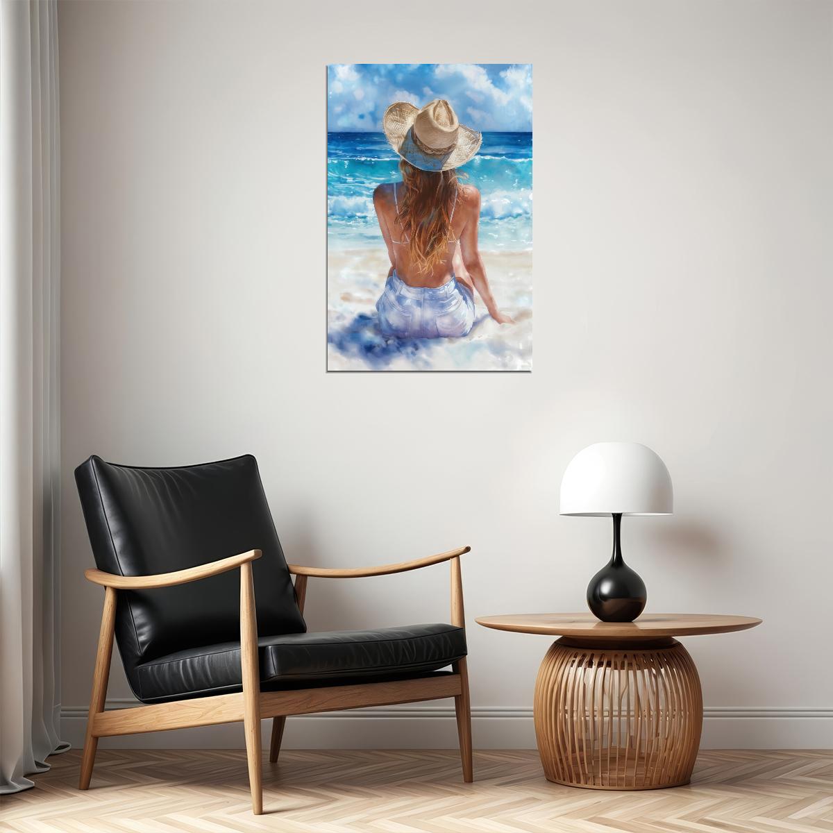 Coastal Cowgirl Poster Beach Watercolor Painting Print Preppy Coquette Wall Art Trendy Beachy Living Room Bedroom Decor Coastal Granddaughter Aesthetic - xonomax