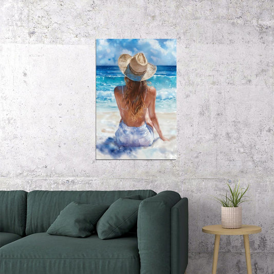 Coastal Cowgirl Poster Beach Watercolor Painting Print Preppy Coquette Wall Art Trendy Beachy Living Room Bedroom Decor Coastal Granddaughter Aesthetic - xonomax