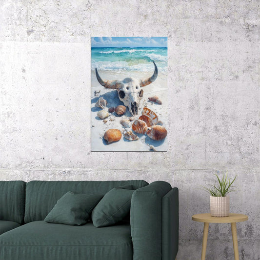 Coastal Cowgirl Poster Seashell Skull Print Western Gothic Wall Art Southern Girl Decor Coastal Granddaughter Aesthetic Painting - xonomax