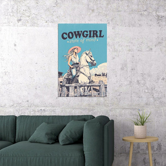 Cowgirl Poster Western Retro Rodeo Wall Art Country Girl Aesthetic Rustic Farmhouse Decor Boho Artwork Horse Ranch Print - xonomax