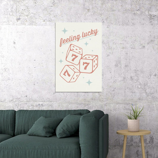 Feeling Lucky Pastel Poster Retro Lucky Number 7 Dice Print Western Aesthetic - xonomax